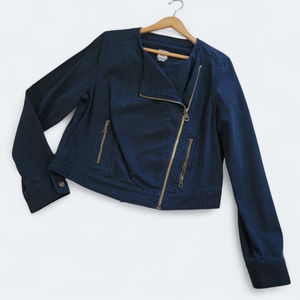 JCP Blue Denim Jacket Women's Size Large Zipper Front